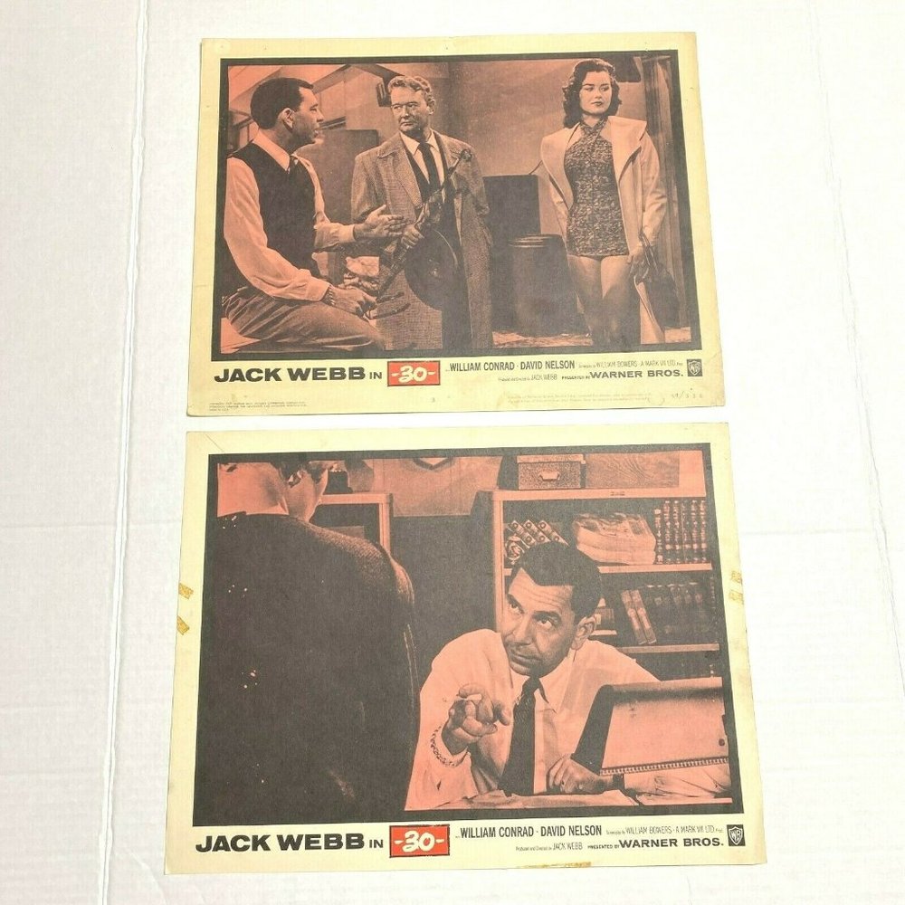Lot of 2 -30- 30 1959‎ Warner Lobby Card Movie Poster Jack Webb  William Conrad